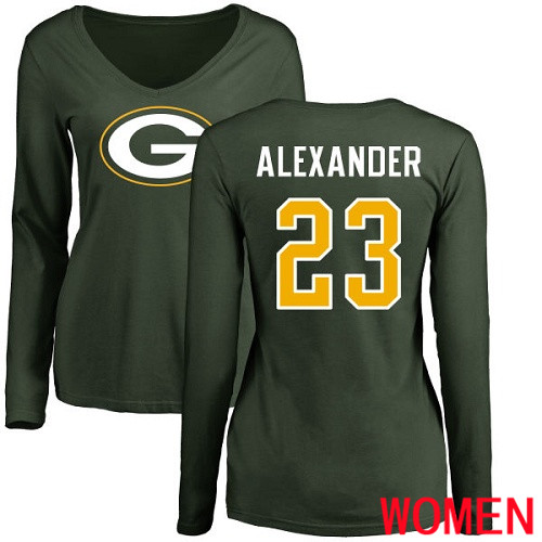 Green Bay Packers Green Women #23 Alexander Jaire Name And Number Logo Nike NFL Long Sleeve T Shirt->nfl t-shirts->Sports Accessory